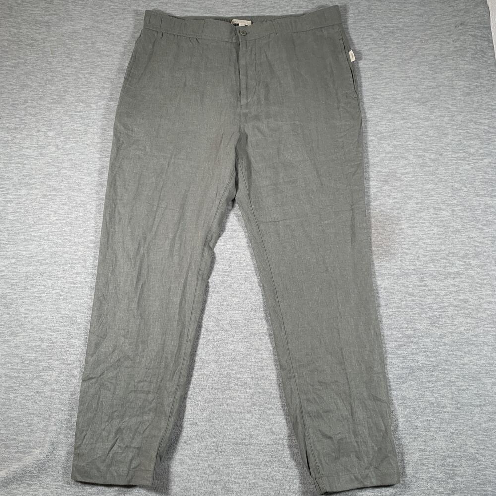 Onia Pants Mens XL Green Linen Viscose Elastic Waist Straight Leg Chino Casual